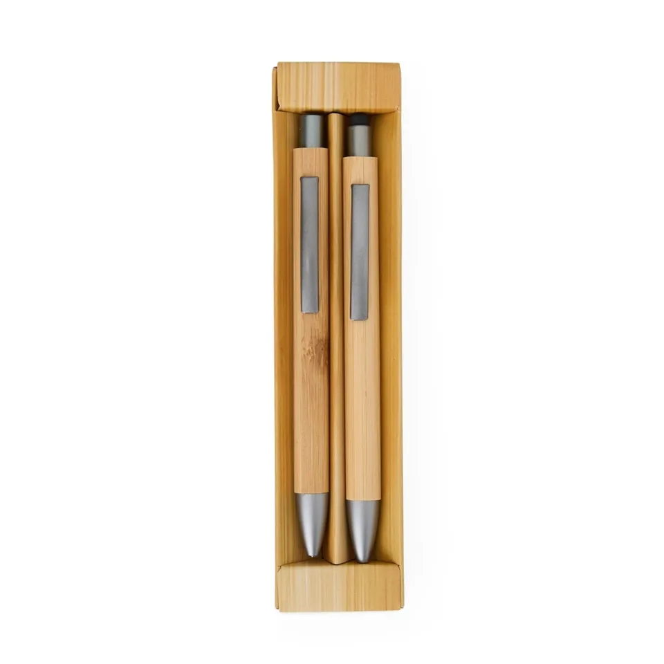 Kit ecológico caneta e lapiseira bambu na cor bambu