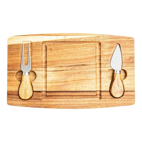 Kit queijo 2 pçs + tábua quadrada