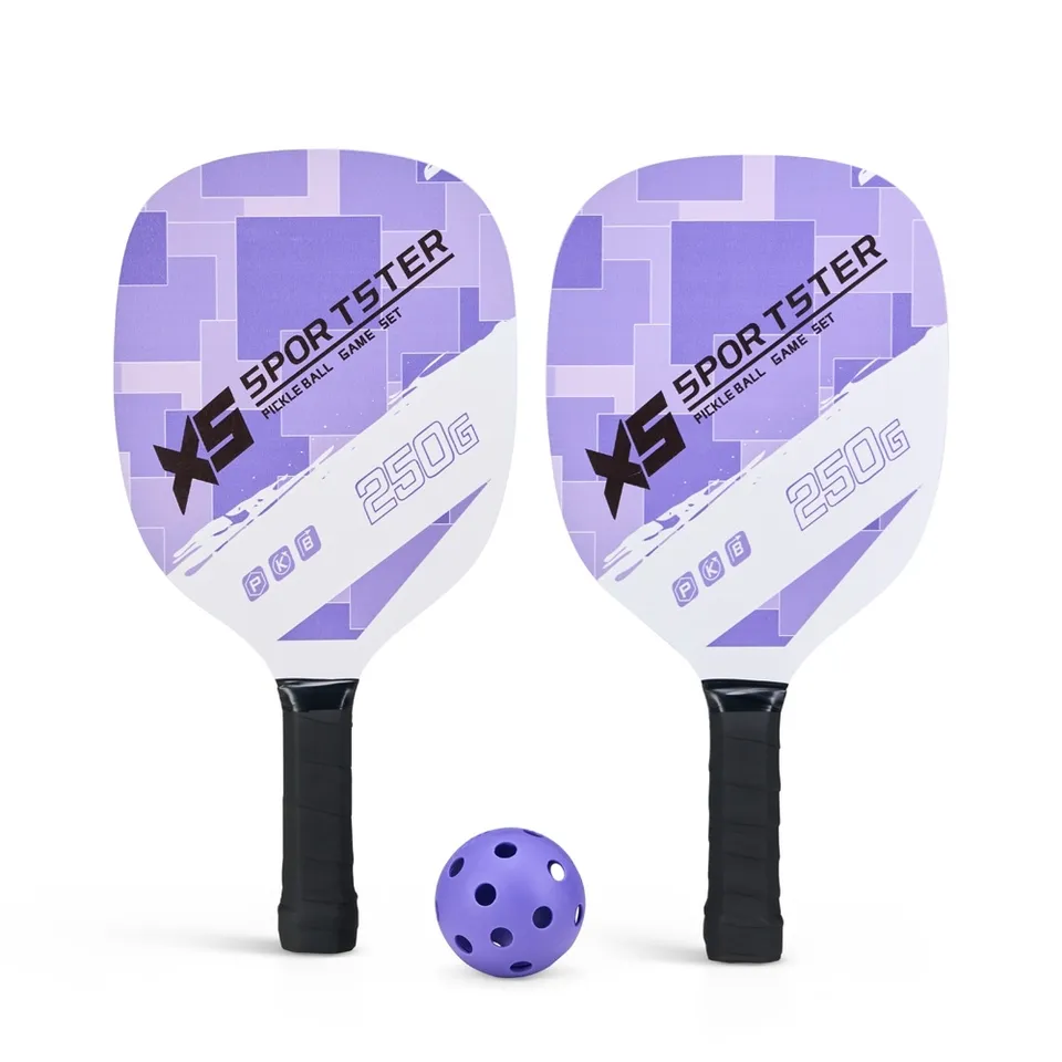 Kit raquetes pickleball 3 peças na cor roxo