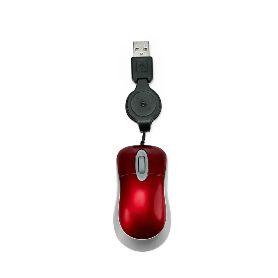 Mouse personalizado com fio retrátil na cor vermelho