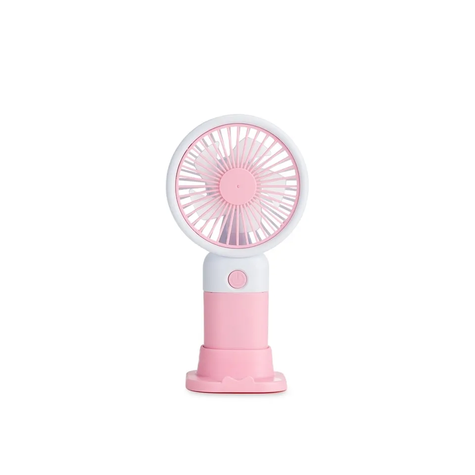 Mini ventilador recarregável na cor rosa