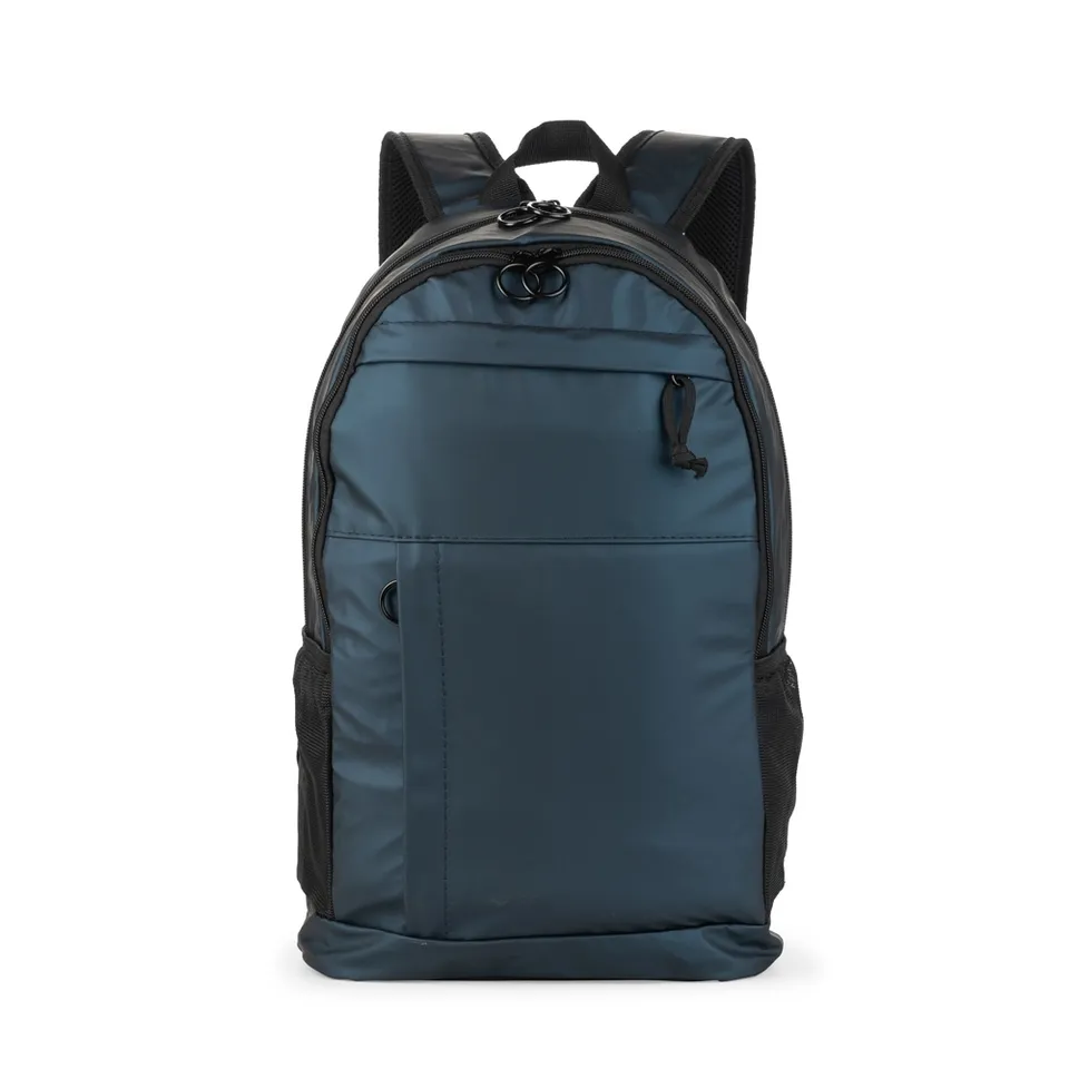 Mochila para notebook de couro sintético personalizada 20 litros impermeável com bolso lateral 41,2 × 27,2 cm na cor azul