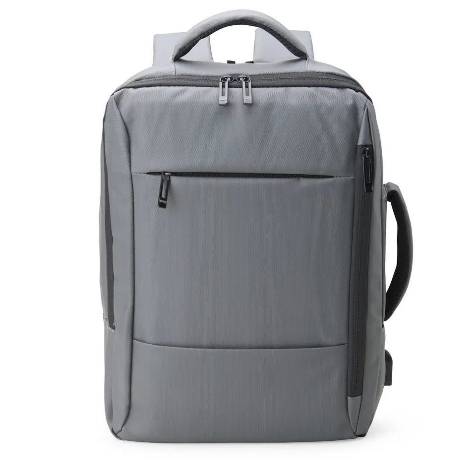 Mochila para notebook de couro sintético personalizada 25 litros com USB na cor cinza