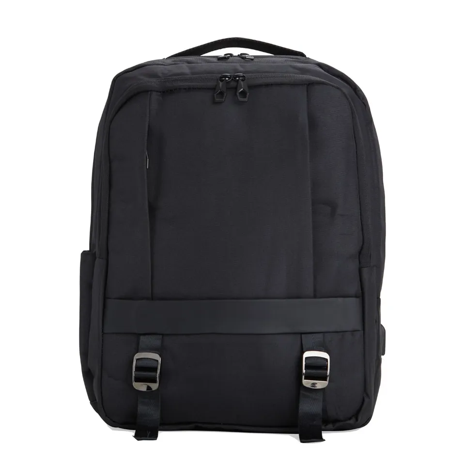 Mochila para notebook de nylon personalizada 20 litros com USB e bolso lateral 41 × 30 cm na cor preto