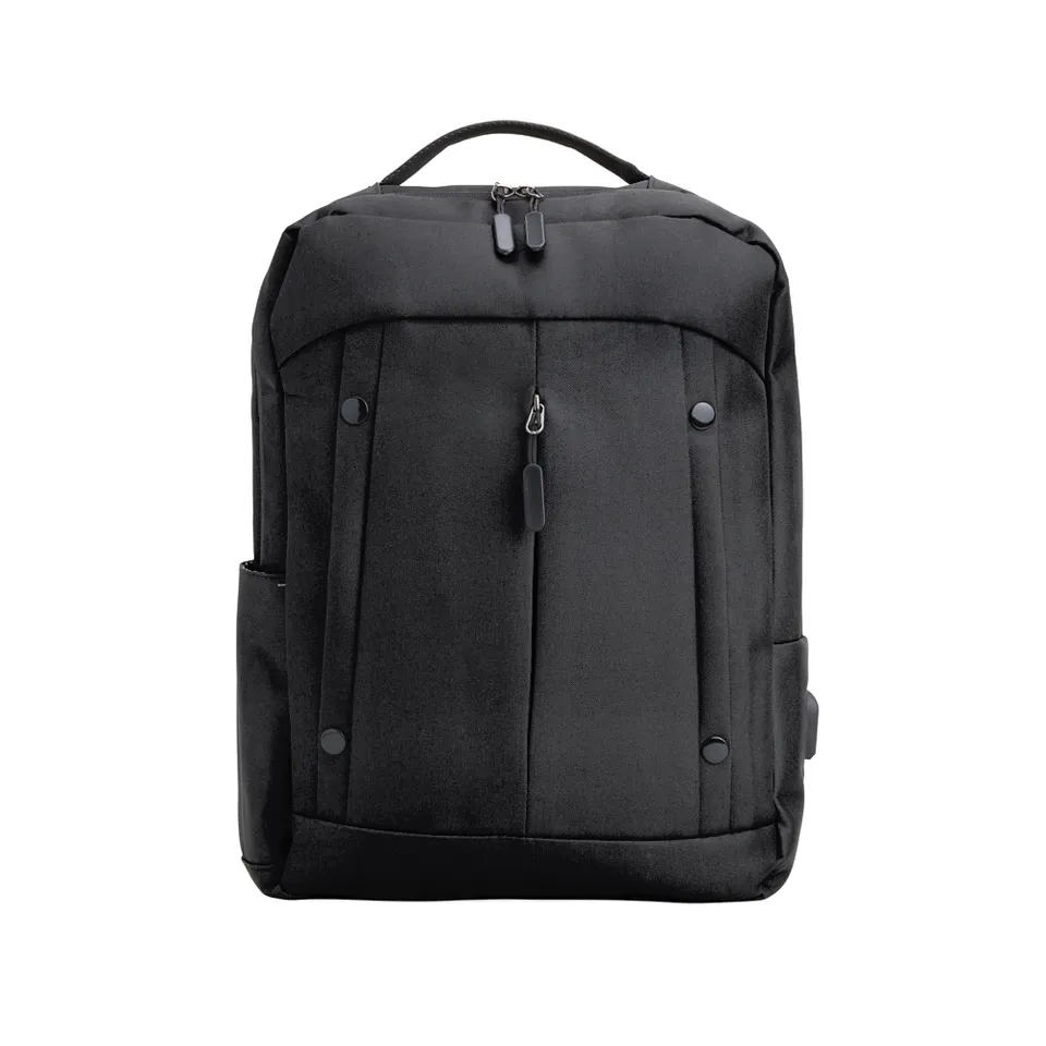 Mochila para notebook de nylon personalizada 20 litros com USB e bolso lateral 41 × 30 cm na cor preto