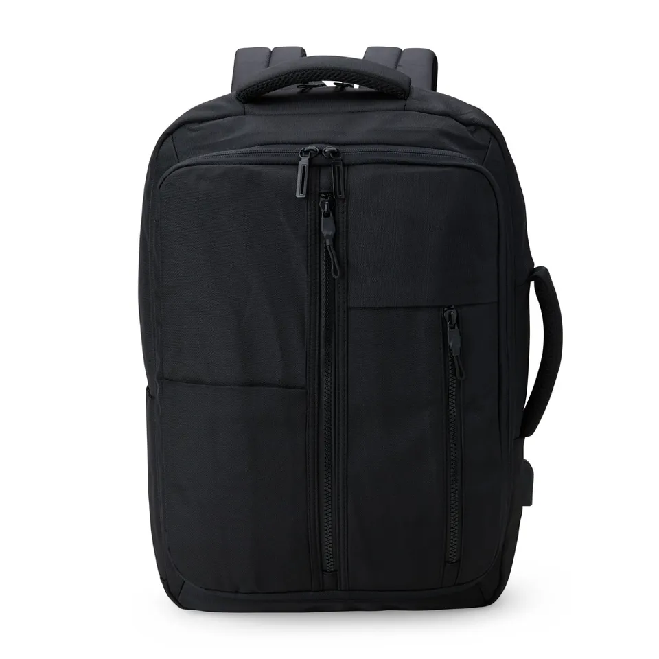 Mochila para notebook de nylon personalizada 21 litros com USB na cor preto