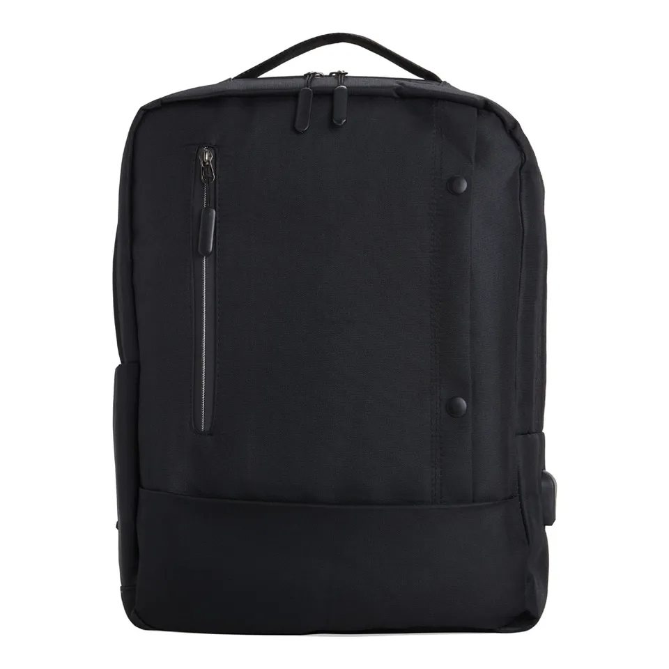 Mochila para notebook de nylon personalizada 22 litros com USB e bolso lateral 30 × 29 cm na cor preto
