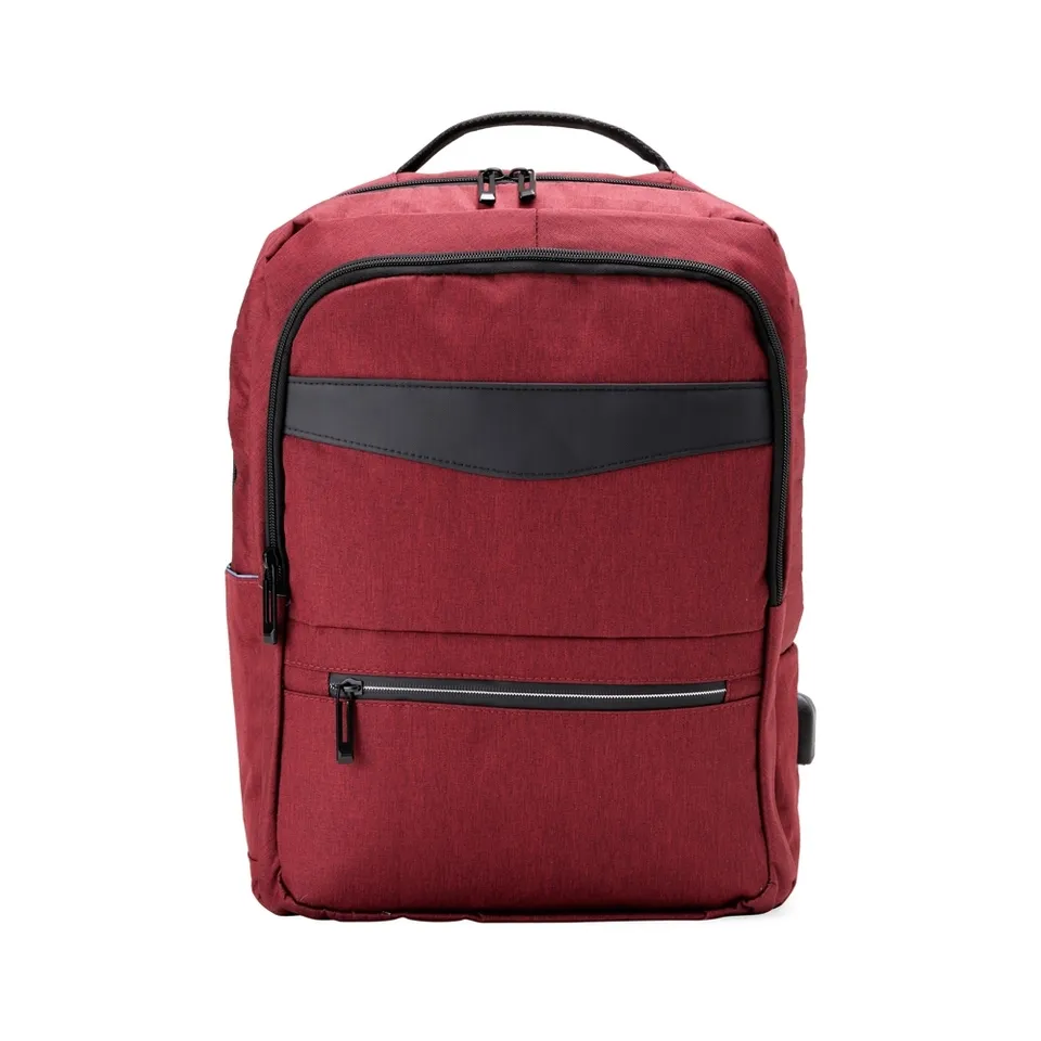 Mochila para notebook de nylon personalizada 22 litros com USB e bolso lateral 40 × 26 cm na cor vermelho
