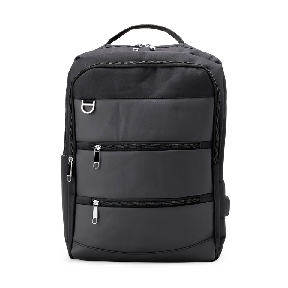 Mochila para notebook de nylon personalizada 23 litros com USB e bolso lateral 39 × 33 cm na cor preto