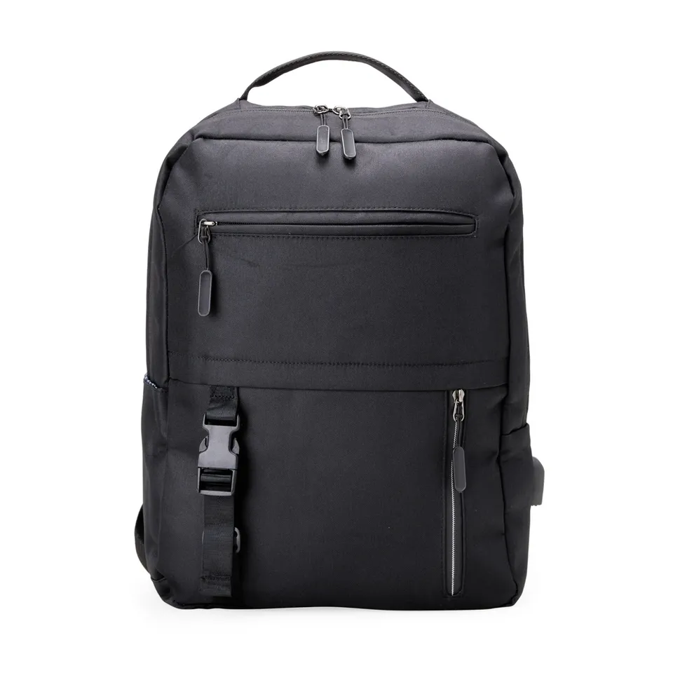 Mochila para notebook de nylon personalizada 23 litros com USB e bolso lateral 40,5 × 30,5 cm na cor preto