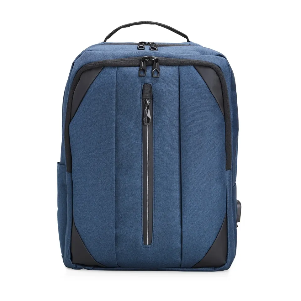 Mochila para notebook de nylon personalizada 24 litros com USB e bolso lateral na cor azul