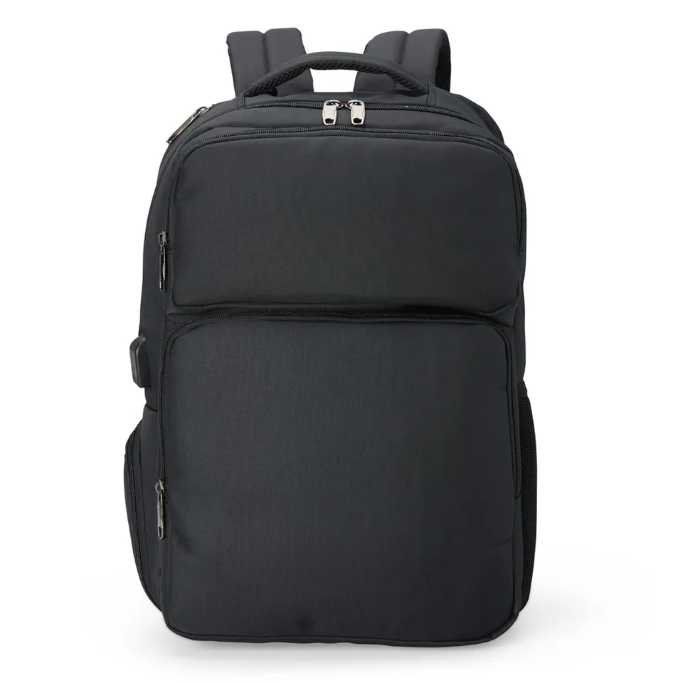Mochila para notebook de nylon personalizada 28 litros impermeável com USB na cor preto
