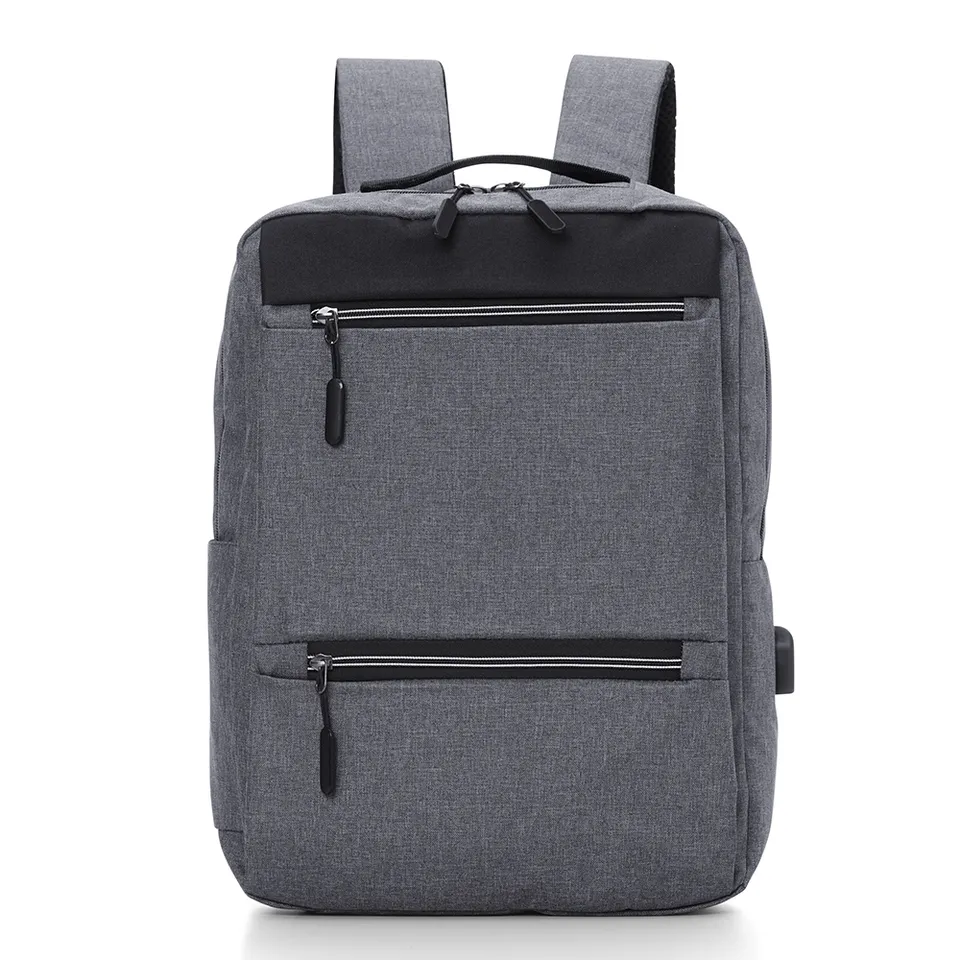Mochila para notebook de nylon personalizada 20 litros impermeável com USB e bolso lateral na cor prata