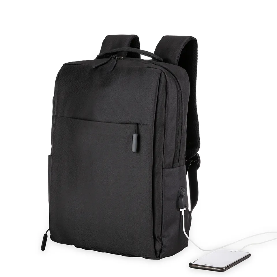 Mochila para notebook de nylon personalizada 20 litros com USB e bolso lateral 42 × 30 cm na cor preto
