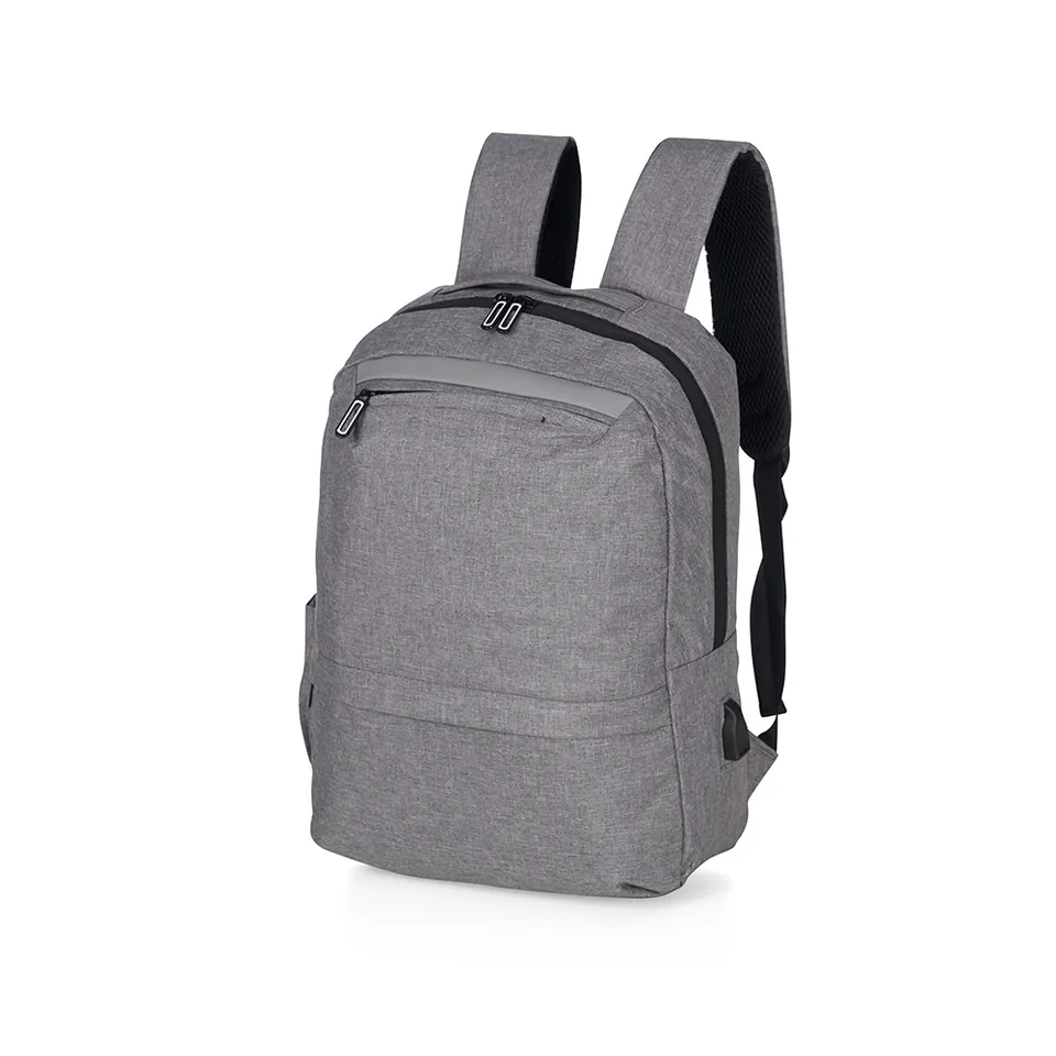 Mochila para notebook de nylon personalizada 21 litros com USB e bolso lateral 40 × 30 cm na cor cinza