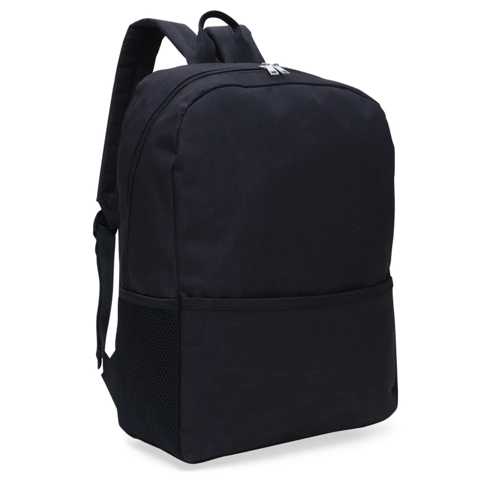 Mochila para notebook de poliéster personalizada 24 litros com bolso lateral na cor preto