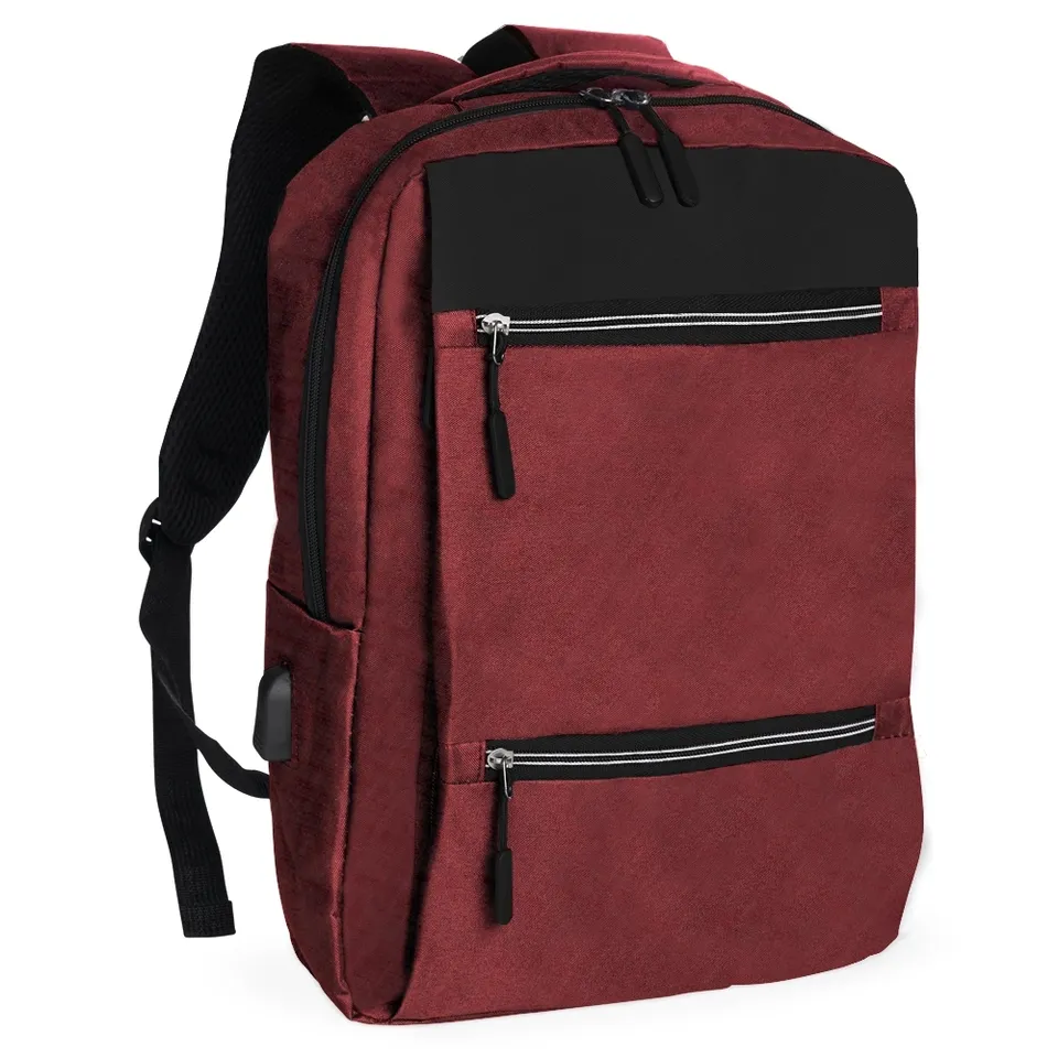 Mochila para notebook de nylon personalizada 20 litros com USB e bolso lateral 40 × 29 cm na cor vermelho