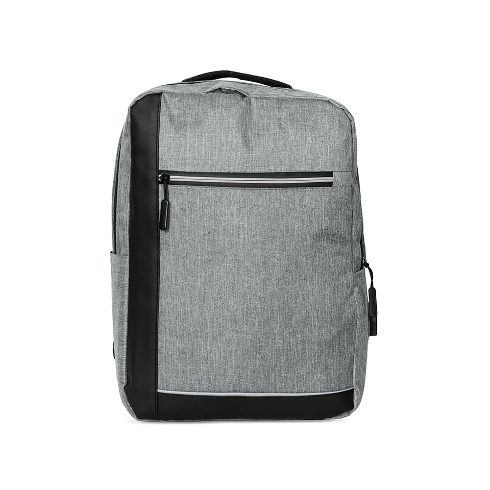 Mochila para notebook de poliéster personalizada 15 litros impermeável com USB na cor cinza