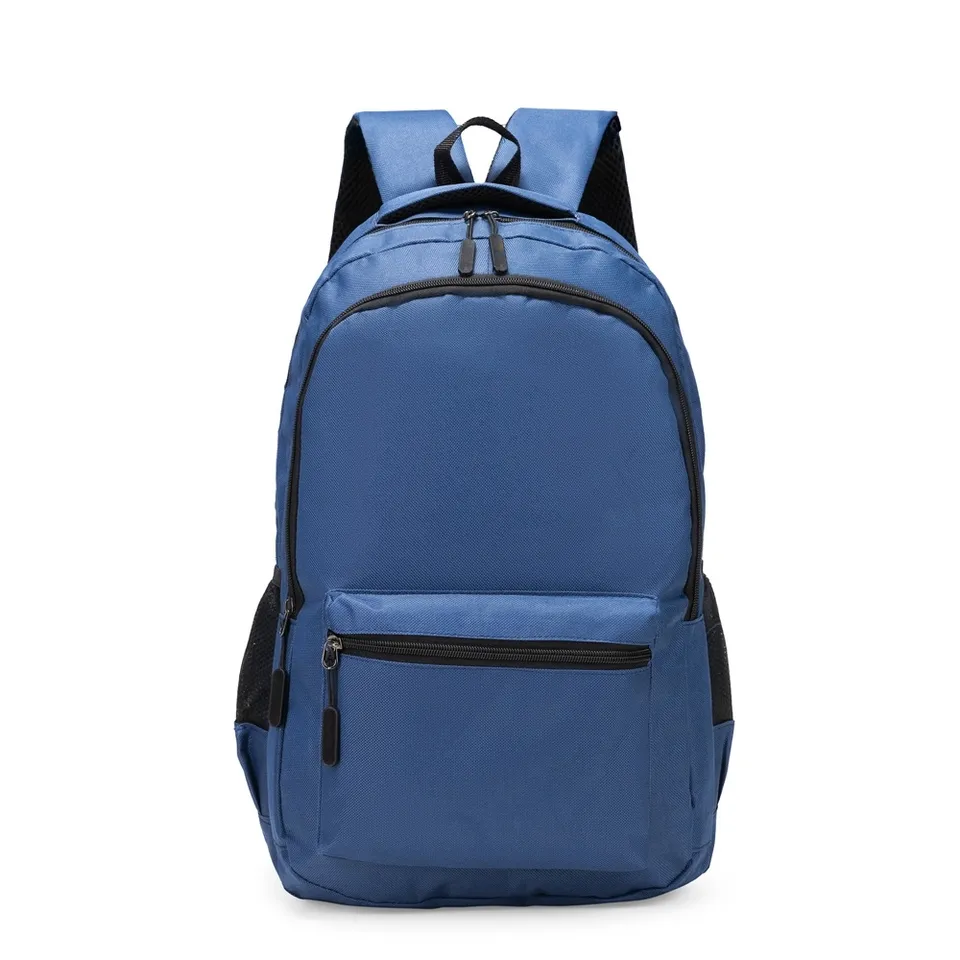 Mochila para notebook de poliéster personalizada 23 litros impermeável com bolso lateral na cor azul