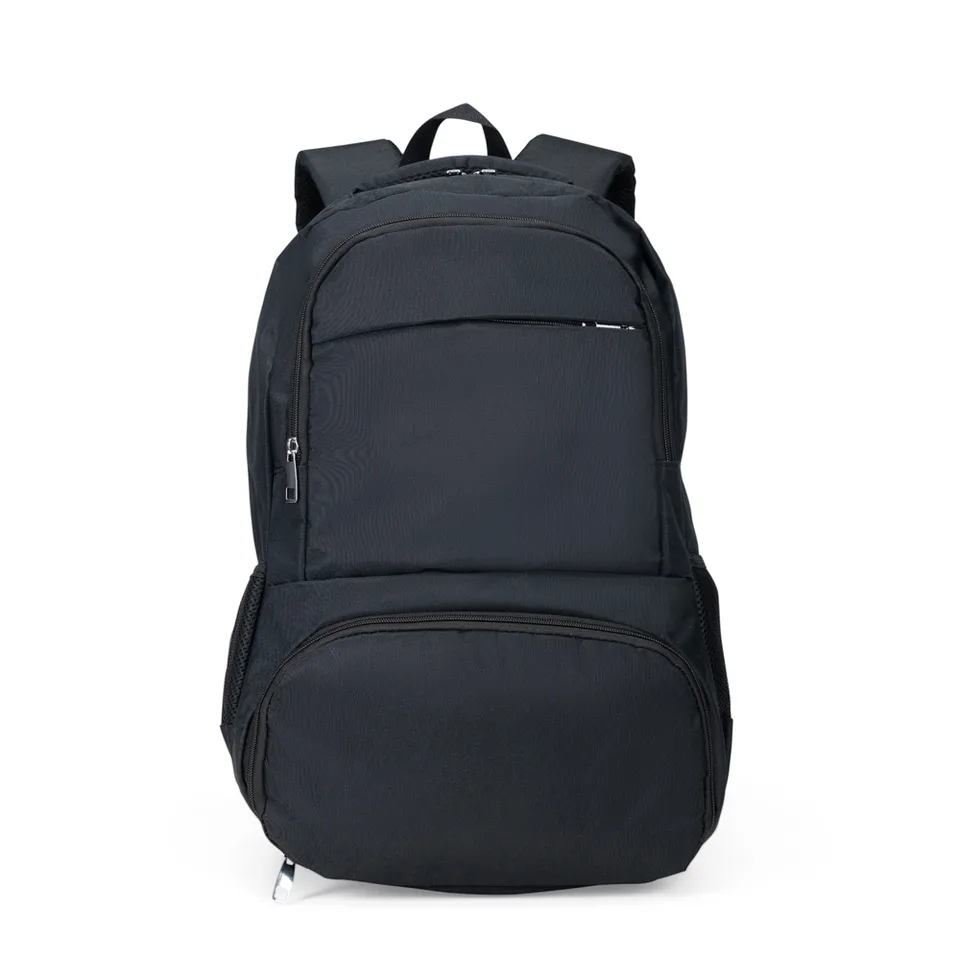 Mochila para notebook de poliéster personalizada 26 litros com USB na cor preto