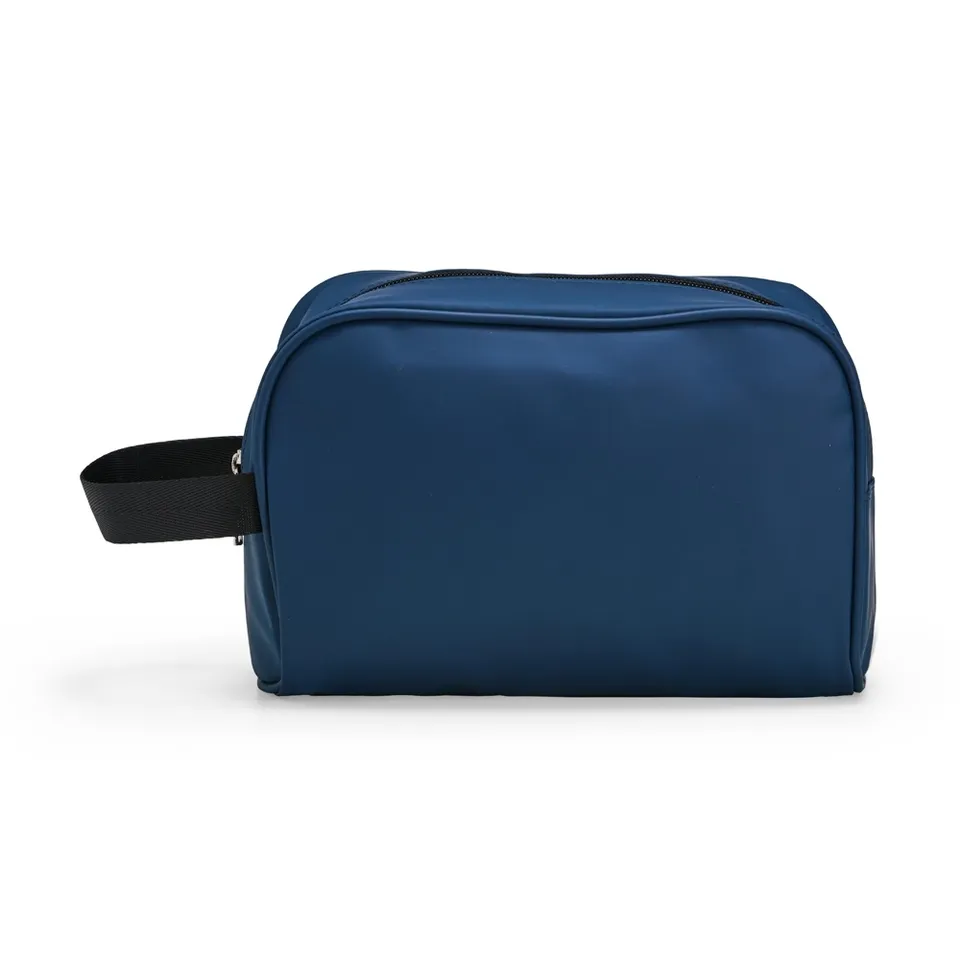 Necessaire de couro sintético personalizada impermeável 16 × 24,5 cm na cor azul