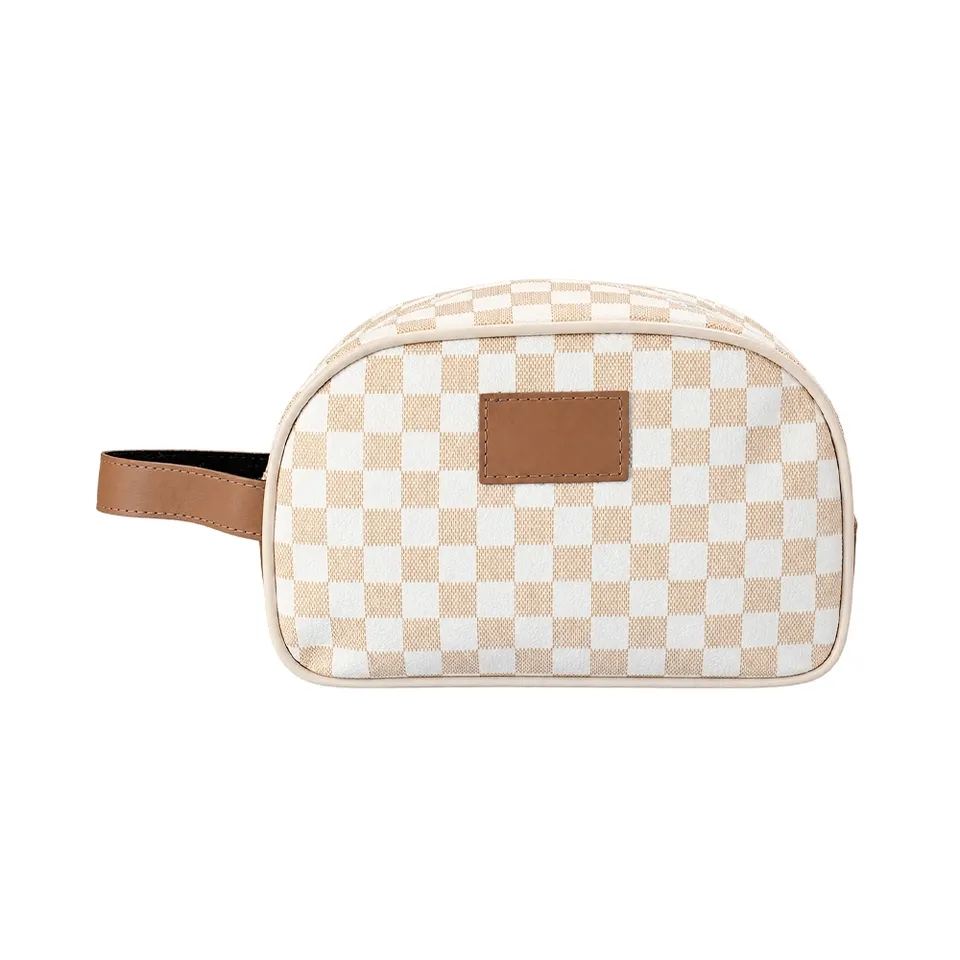 Necessaire de couro sintético personalizada impermeável com plaquinha na cor branco