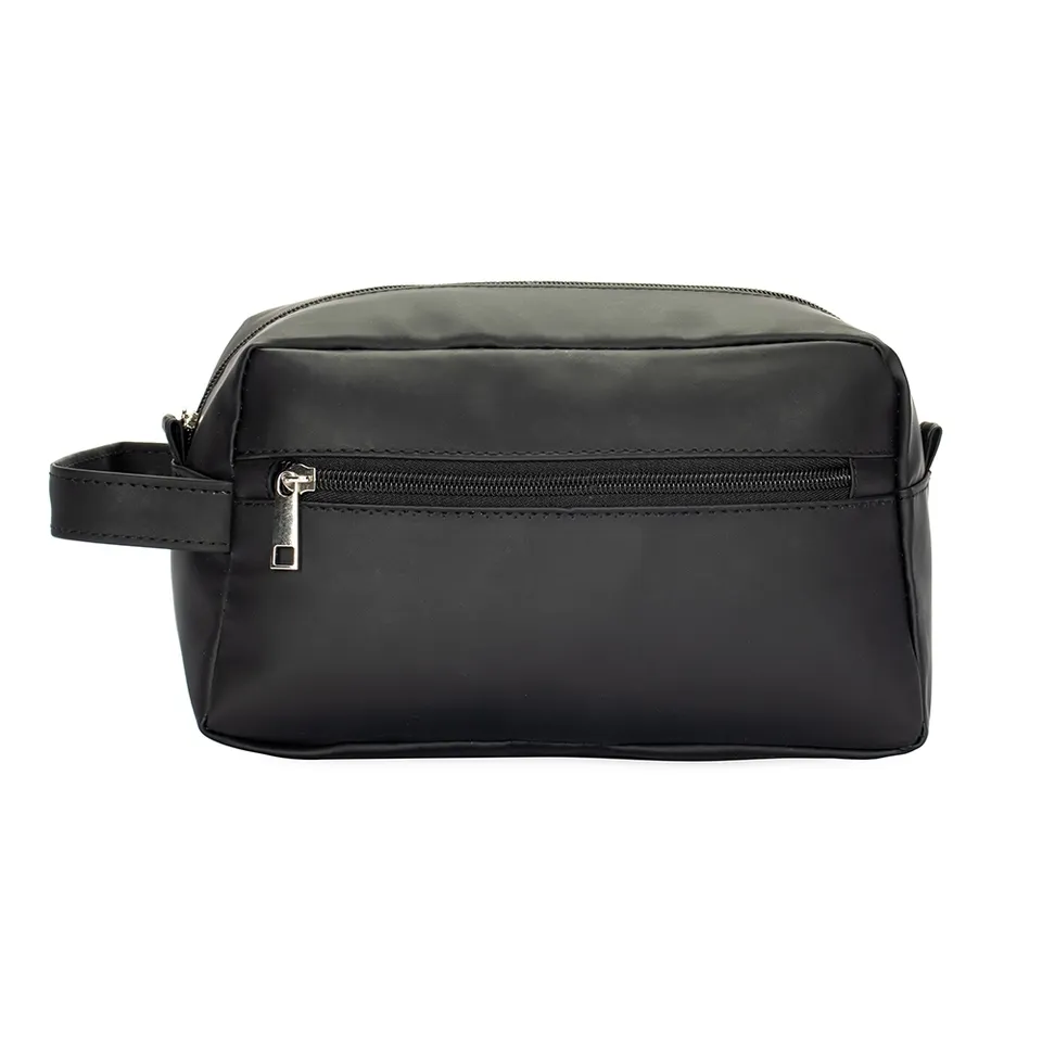 Necessaire de couro sintético personalizada impermeável com bolso frontal 15 × 25 cm na cor preto