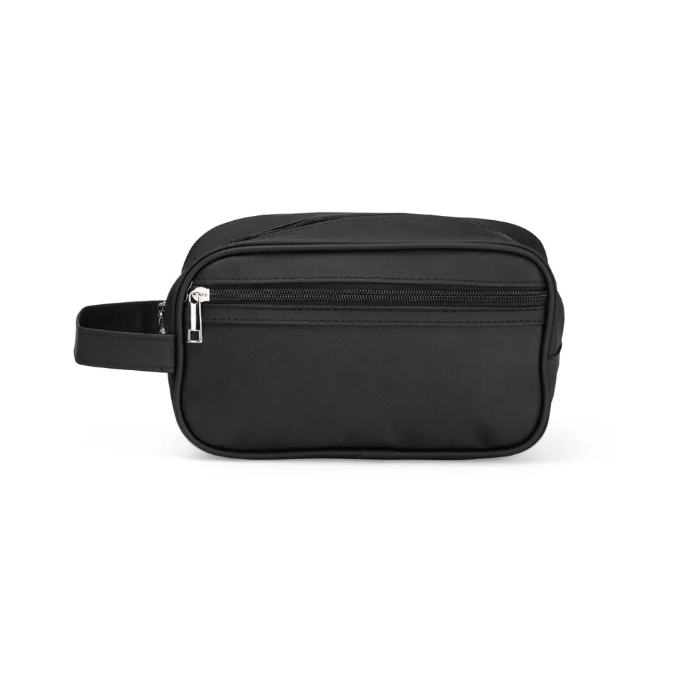 Necessaire de couro sintético personalizada impermeável com bolso frontal 14 × 24 cm na cor preto