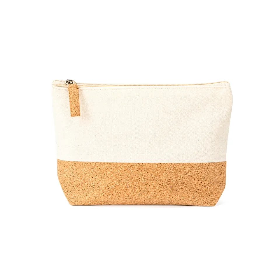 Necessaire de lona cortiça personalizada na cor bege