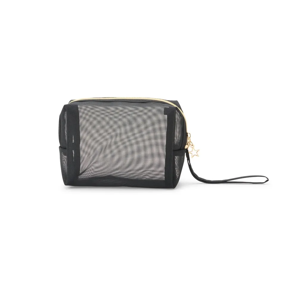 Necessaire de malha de nylon personalizada na cor preto