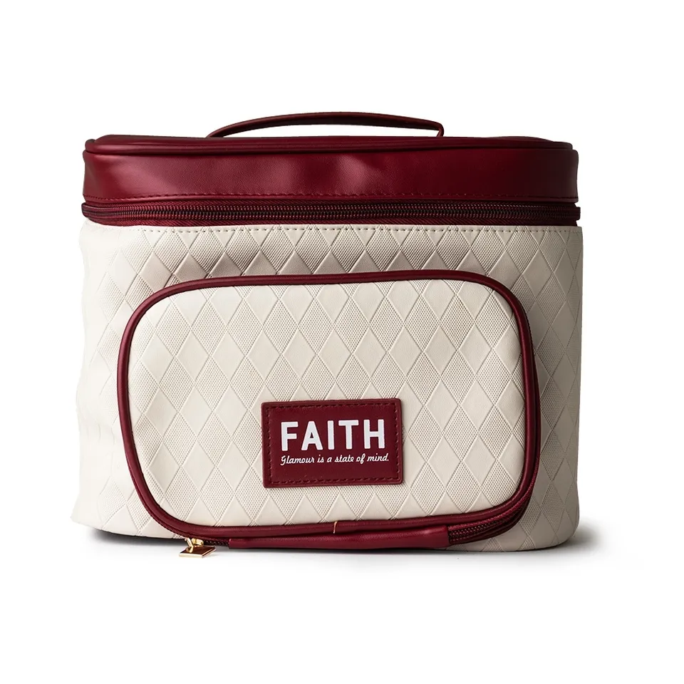 Necessaire de couro sintético personalizada impermeável com visor transparente 21 × 24 cm na cor bege