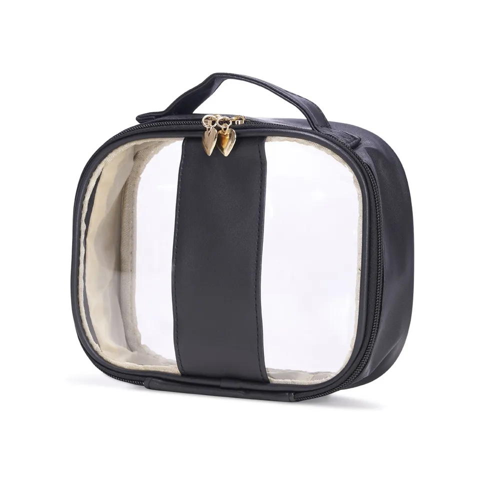 Necessaire de PVC e PU tamanho M personalizada na cor preto