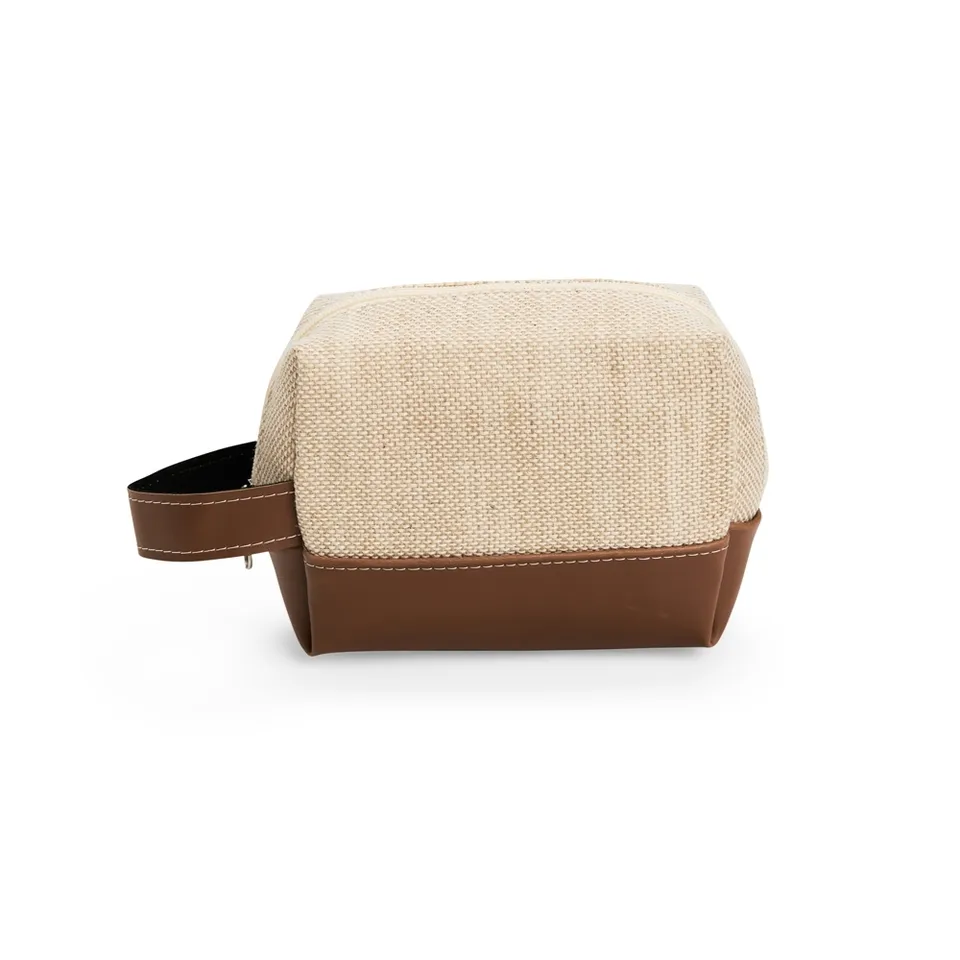 Necessaire de juta personalizada 12 × 16 cm na cor bege