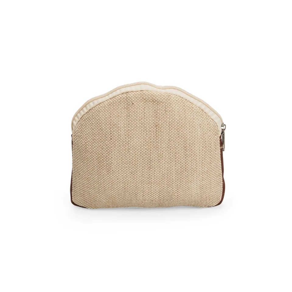 Necessaire de juta personalizada 15 × 19 cm na cor bege