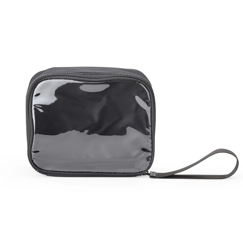 Necessaire de nylon personalizada com visor transparente 15,5 × 19,5 cm na cor preto
