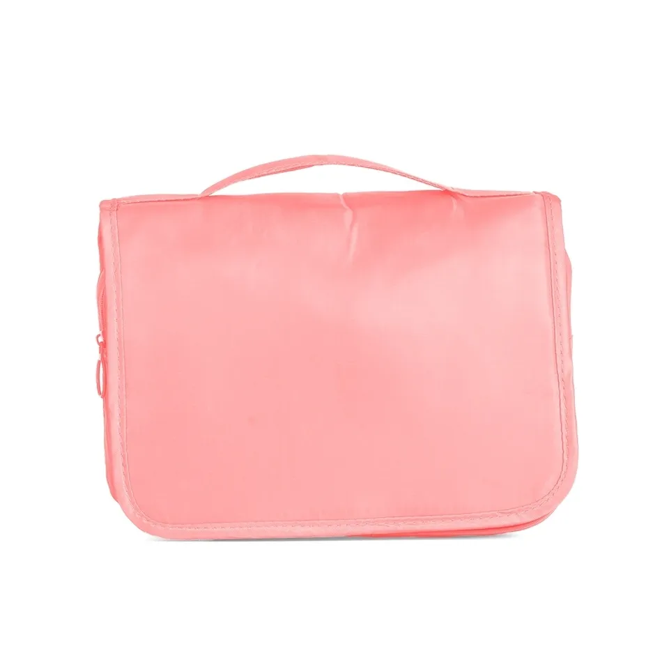 Necessaire organizadora personalizada com divisórias e com bolso frontal 19 × 24 cm na cor rosa