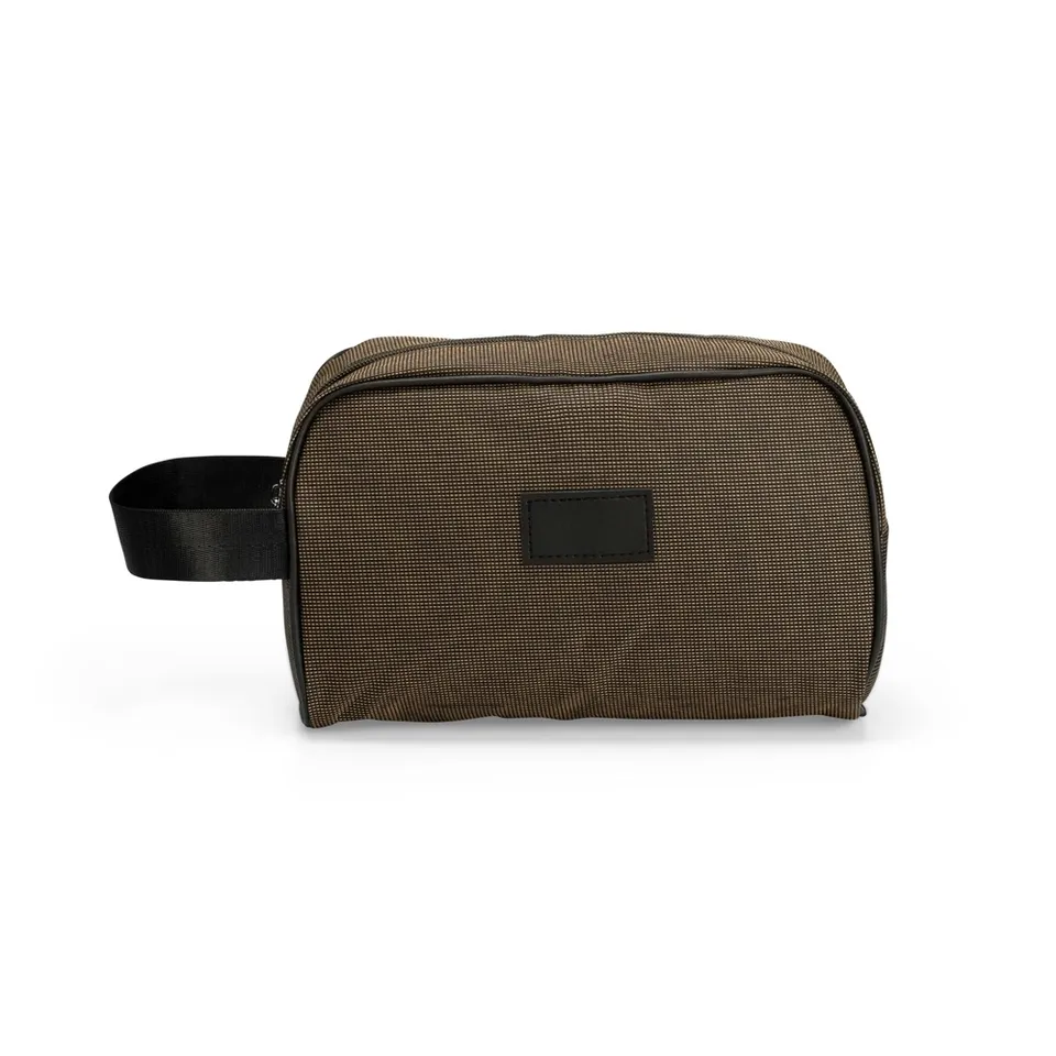 Necessaire oxford personalizada impermeável com plaquinha na cor marrom