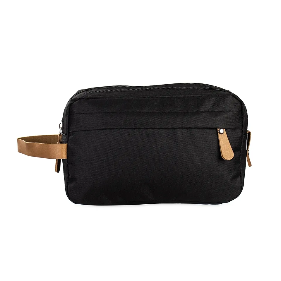 Necessaire de poliéster personalizada impermeável com compartimentos na cor preto