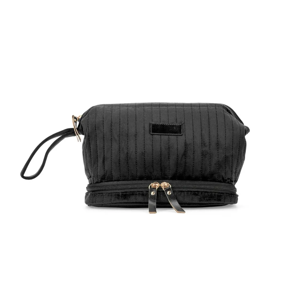 Necessaire de poliéster personalizada impermeável com visor transparente 17,5 × 23,5 cm na cor preto