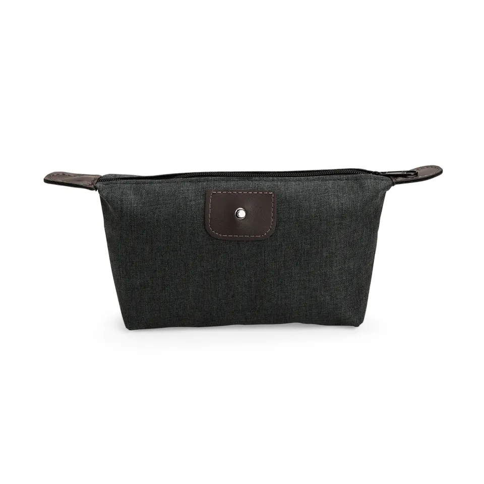 Necessaire de poliéster PVC mescla personalizada impermeável 11,5 × 22 cm na cor preto