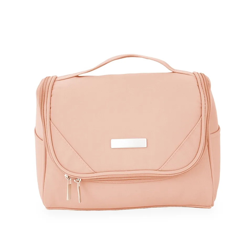 Necessaire de poliéster personalizada impermeável com divisórias 18,5 × 25,5 cm na cor rosa