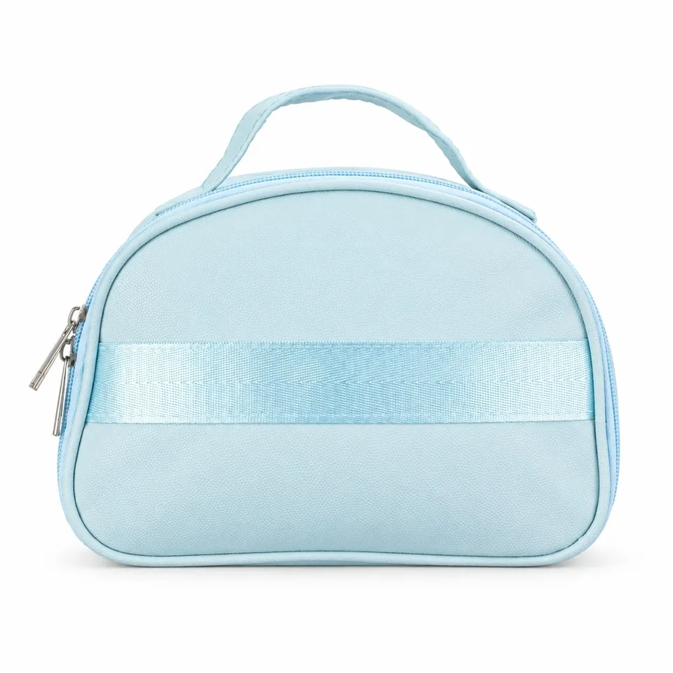 Necessaire de PU personalizada impermeável com zíper duplo na cor azul
