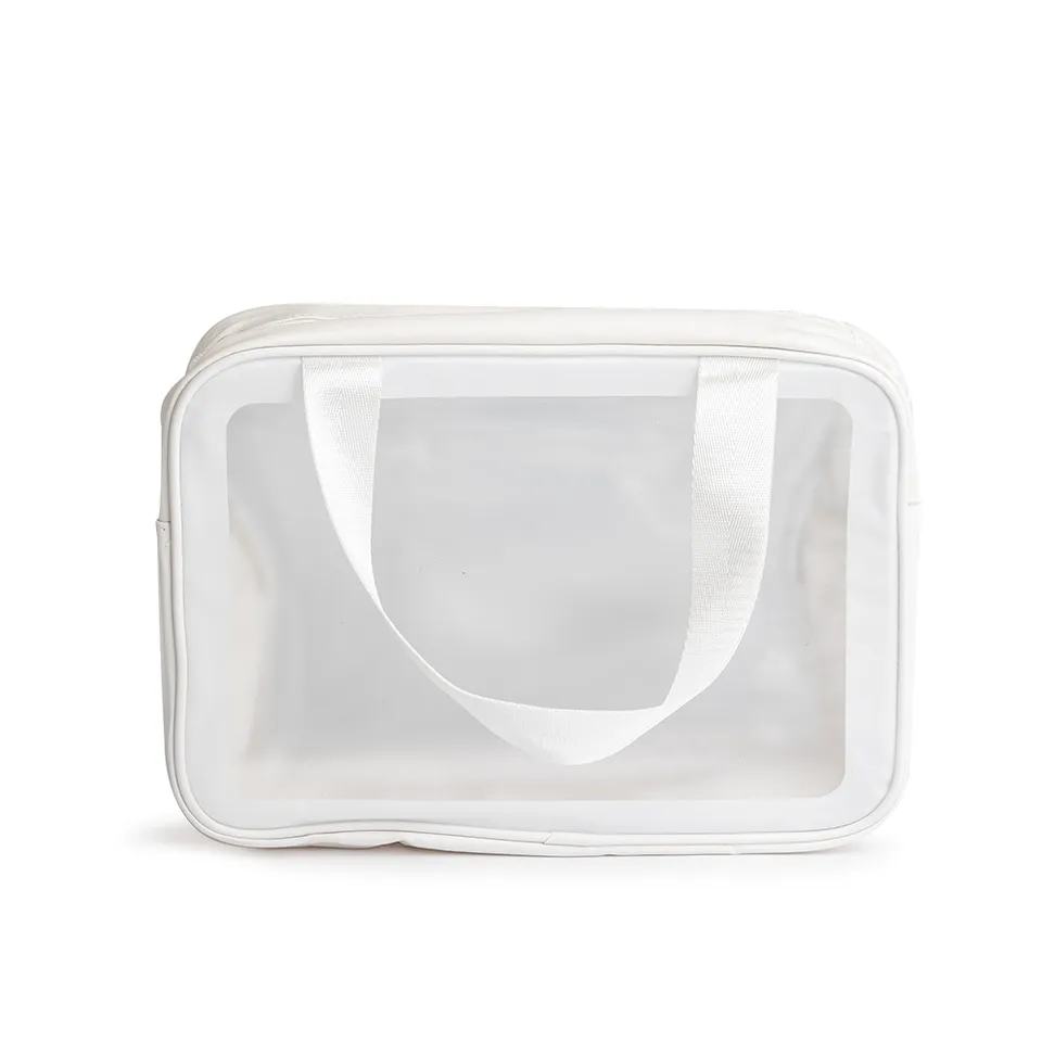 Necessaire de PVC personalizada com visor transparente e com divisórias na cor branco