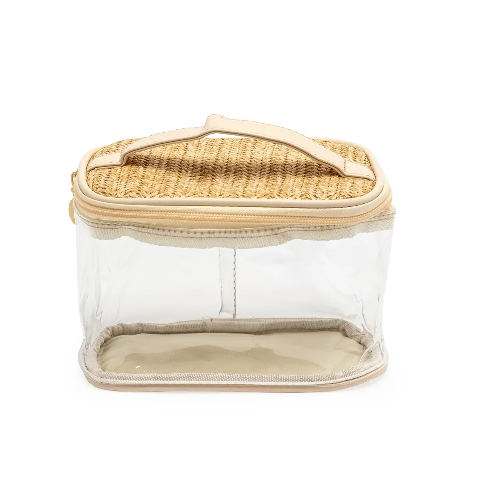Necessaire de PVC e palha personalizada na cor transparente