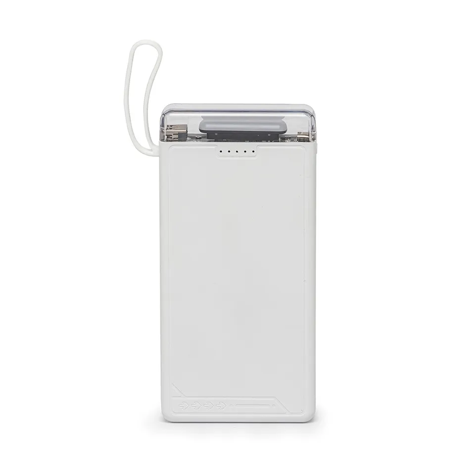 Power bank personalizado 10.000 mAh com lanterna e multissaídas na cor branco