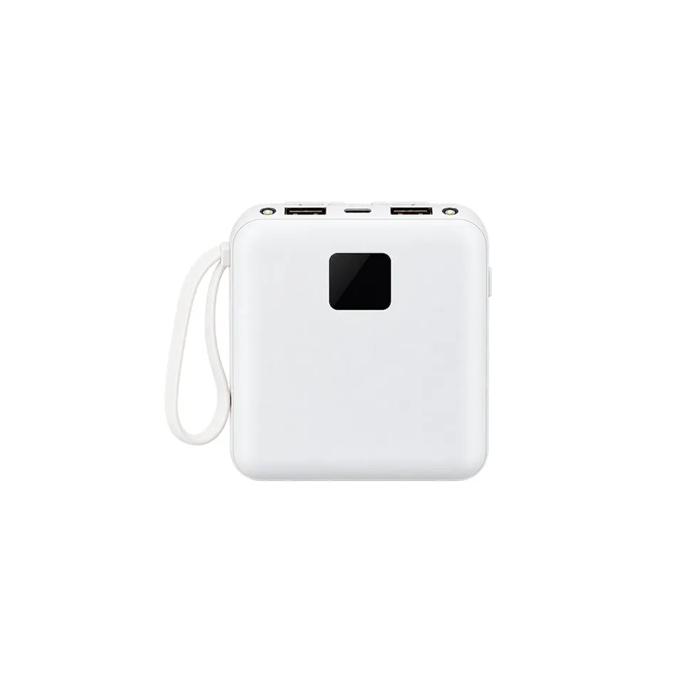Power bank personalizado 10.000 mAh com lanterna e multissaídas 8,7 × 8 cm na cor branco