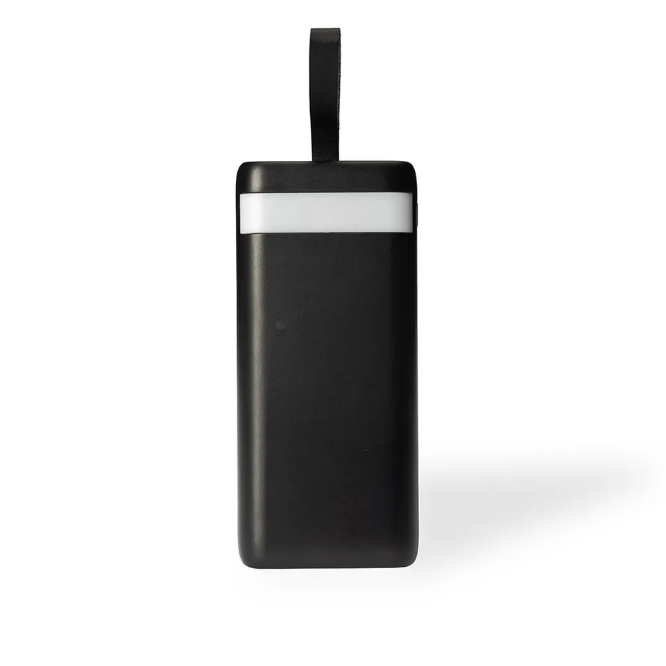 Power bank personalizado 20.000 mAh com lanterna e multissaídas na cor preto