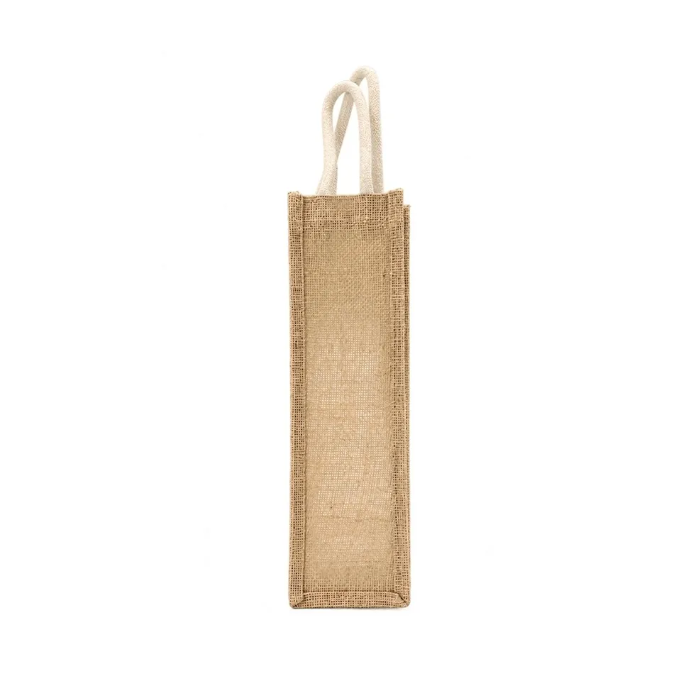 Sacola ecobag de juta personalizada impermeável com visor transparente na cor bege