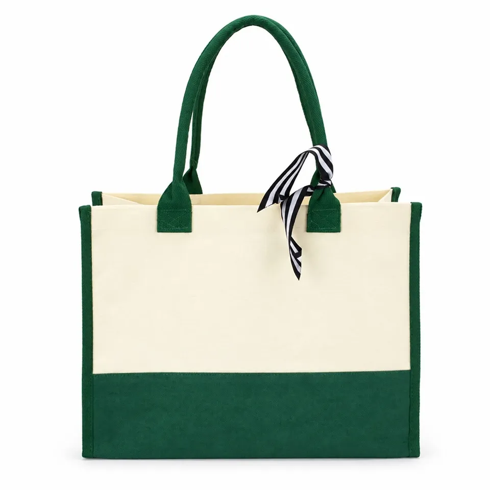 Sacola ecobag de lona personalizada impermeável com fita decorativa na cor verde