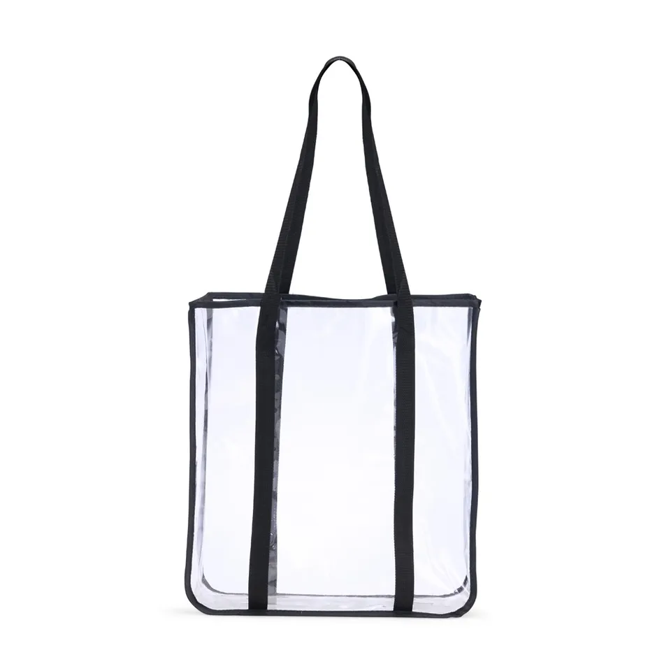 Sacola plástica personalizada impermeável com visor transparente na cor transparente